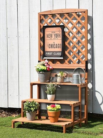 楽天市場】木製ラティスフェンス付きフラワースタンド 3段ブラウン/3段