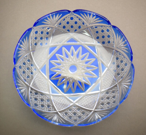 楽天市場】カメイガラス「薩摩切子」藍被硝子 菱宝切子皿（桐箱入り