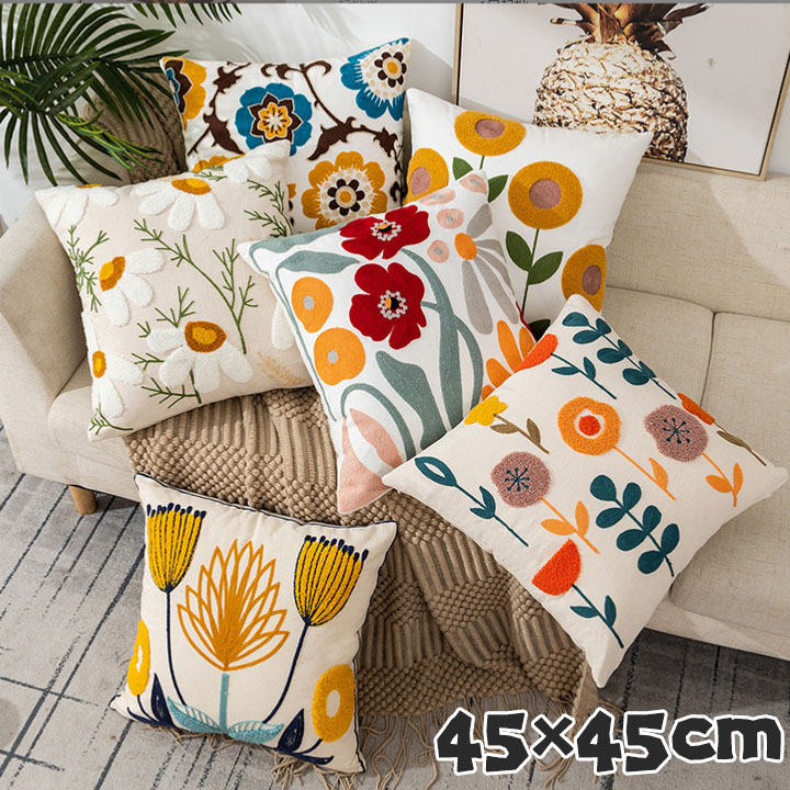 楽天市場】クッションカバー45×45cm 北欧 花柄 刺繍 おしゃれ 植物