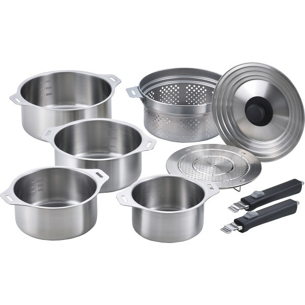 楽天市場】燕三 ハンドル着脱式鍋4点セット(蒸し台・中かご付) EM-033