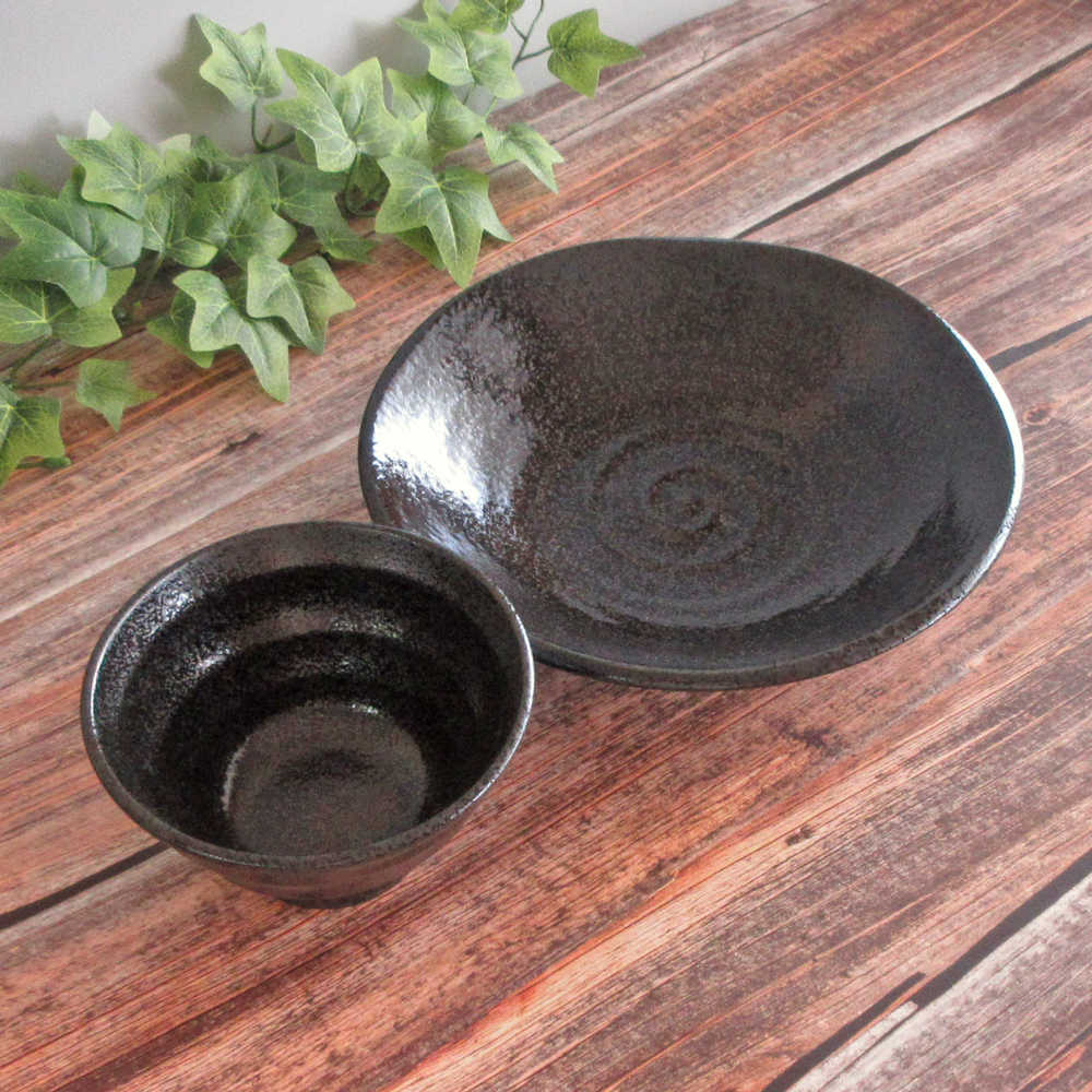 楽天市場】つけ麺 器 14cm丼と24cm深皿のセット 黒ゆず渦紋 業務用