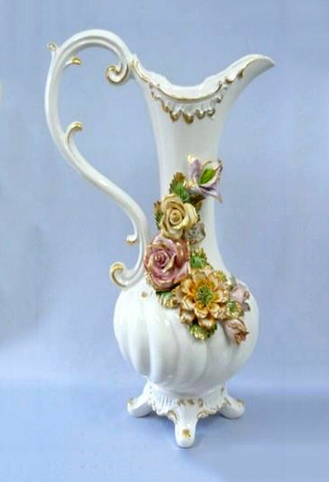 楽天市場】【送料無料】イタリア製 アンティーク風 陶器 陶花付き花瓶