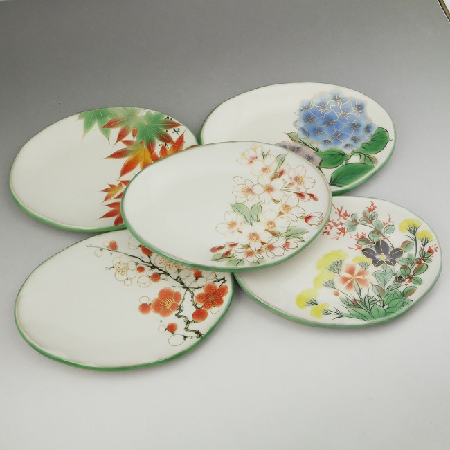 楽天市場】京焼 清水焼 白掛五草花楕円皿揃え 陶あん : 京焼清水焼専門