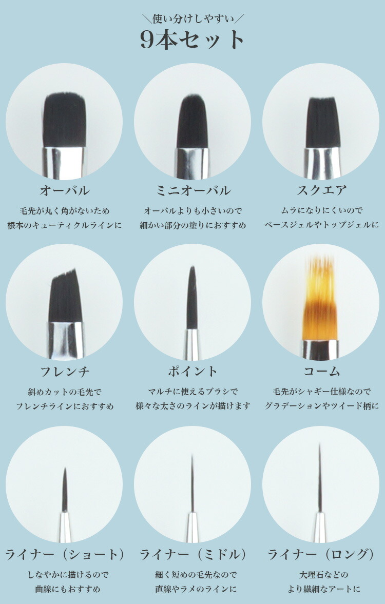 楽天市場】ネイルブラシ セット ネイル筆 ネイル ブラシ 9本セット