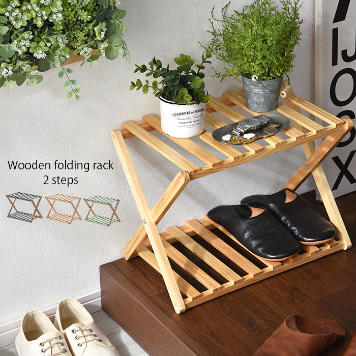 楽天市場】☆スーパーSALE開催中☆折りたたみ 木製 ラック 2段 天然木