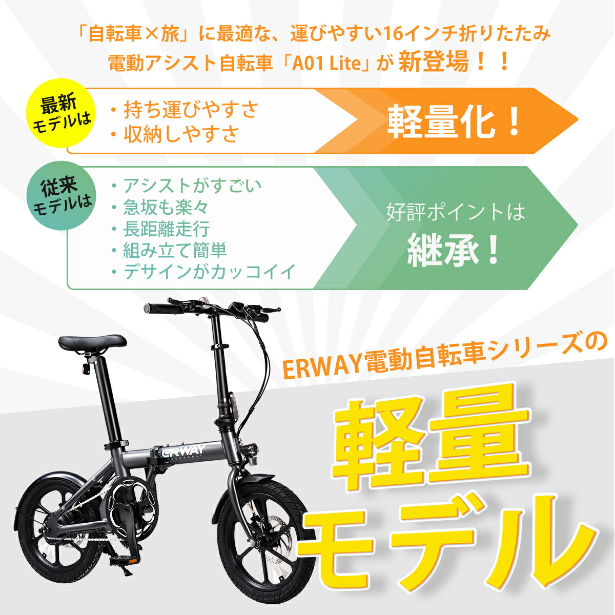 楽天市場】【スーパーSALE限定☆58％OFF！】 ERWAY 電動自転車 a01lite