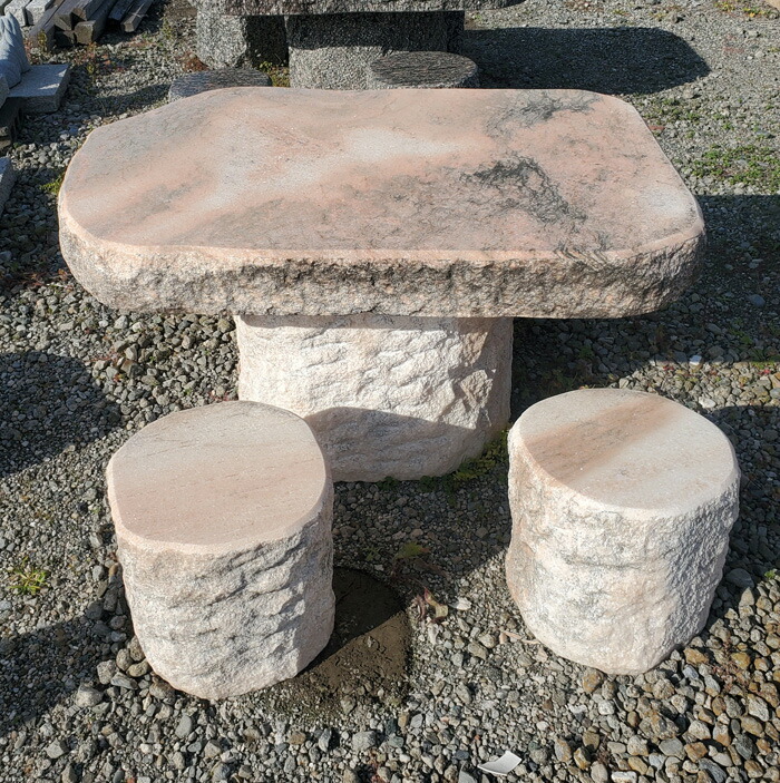 楽天市場】天然石テーブルセット(オレンジ系）石のテーブル(椅子4つ