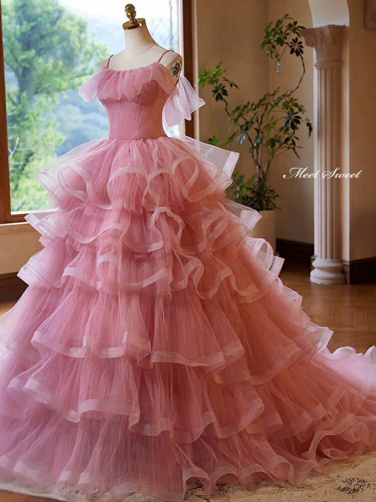 楽天市場】カラードレス プリンセスライン ピンク フリル ロングドレス