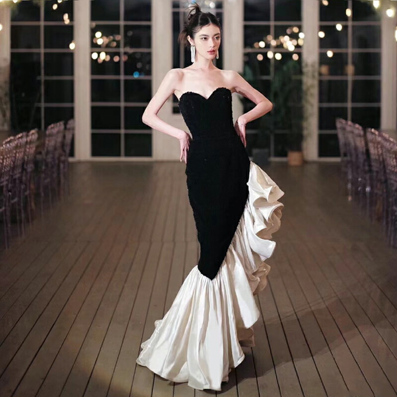 楽天市場】カラードレス ロングドレス マーメイドドレス ブラック 黒