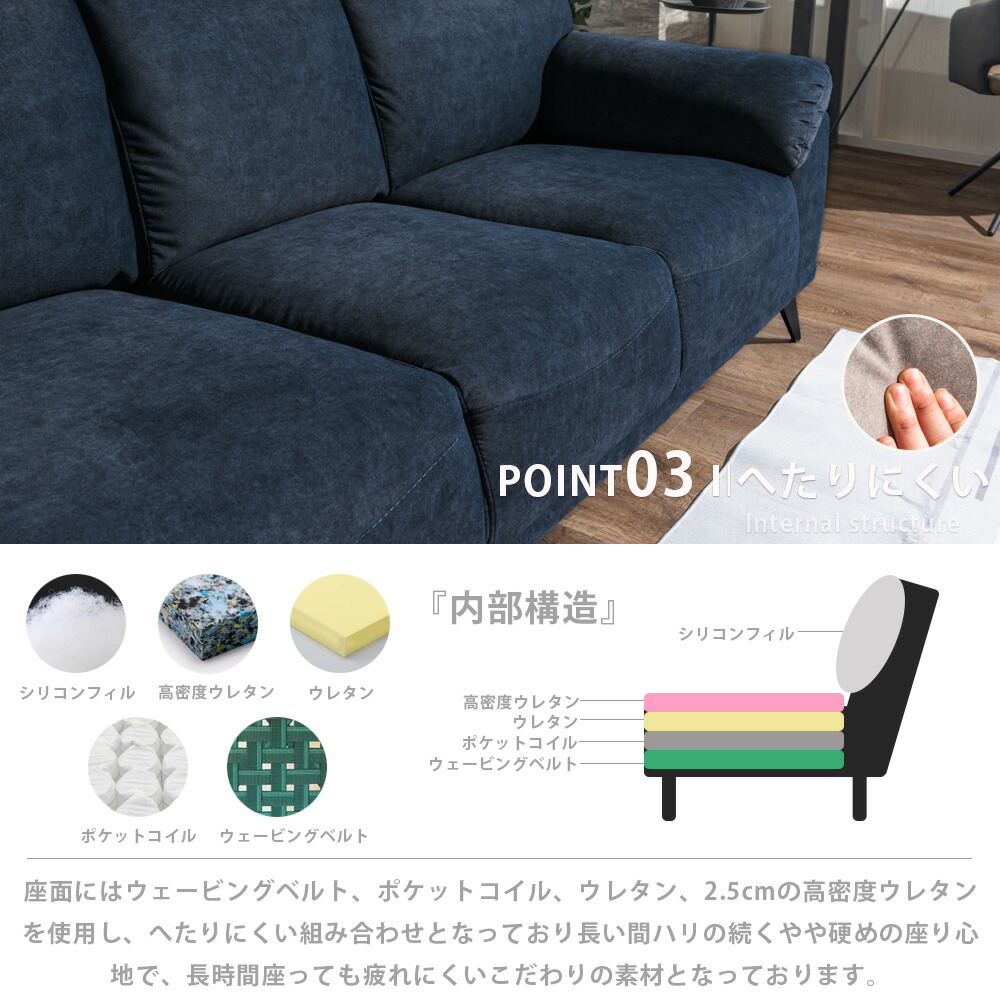 ブルー×ブラック 3人掛けソファ 佐賀 引取りのみ ブルー×ブラック 3人