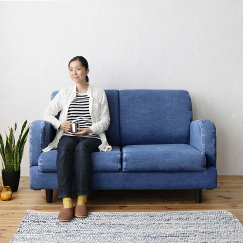 楽天市場】ソファ ソファー ローー 2人掛け ブルー 幅：140cm?149cm