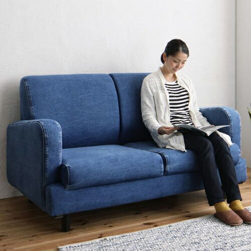 楽天市場】ソファ ソファー ローー 2人掛け ブルー 幅：140cm?149cm