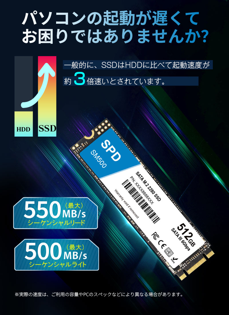 楽天市場】SPD製SSD 512GB M.2 2280 SATA III 6.0Gb/s R: 550MB/s W