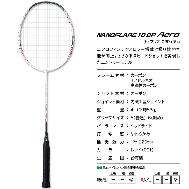 楽天市場】ヨネックス バドミントン ナノフレア 10BP エアロ NANOFLARE