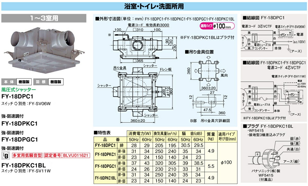 楽天市場】パナソニック 強弱速調付 中間ダクトファン FY-18DPGC1