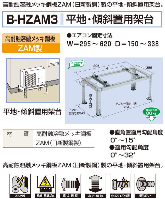 楽天市場】バクマ工業 エアコン室外ユニット用据付架台 平地・傾斜置用