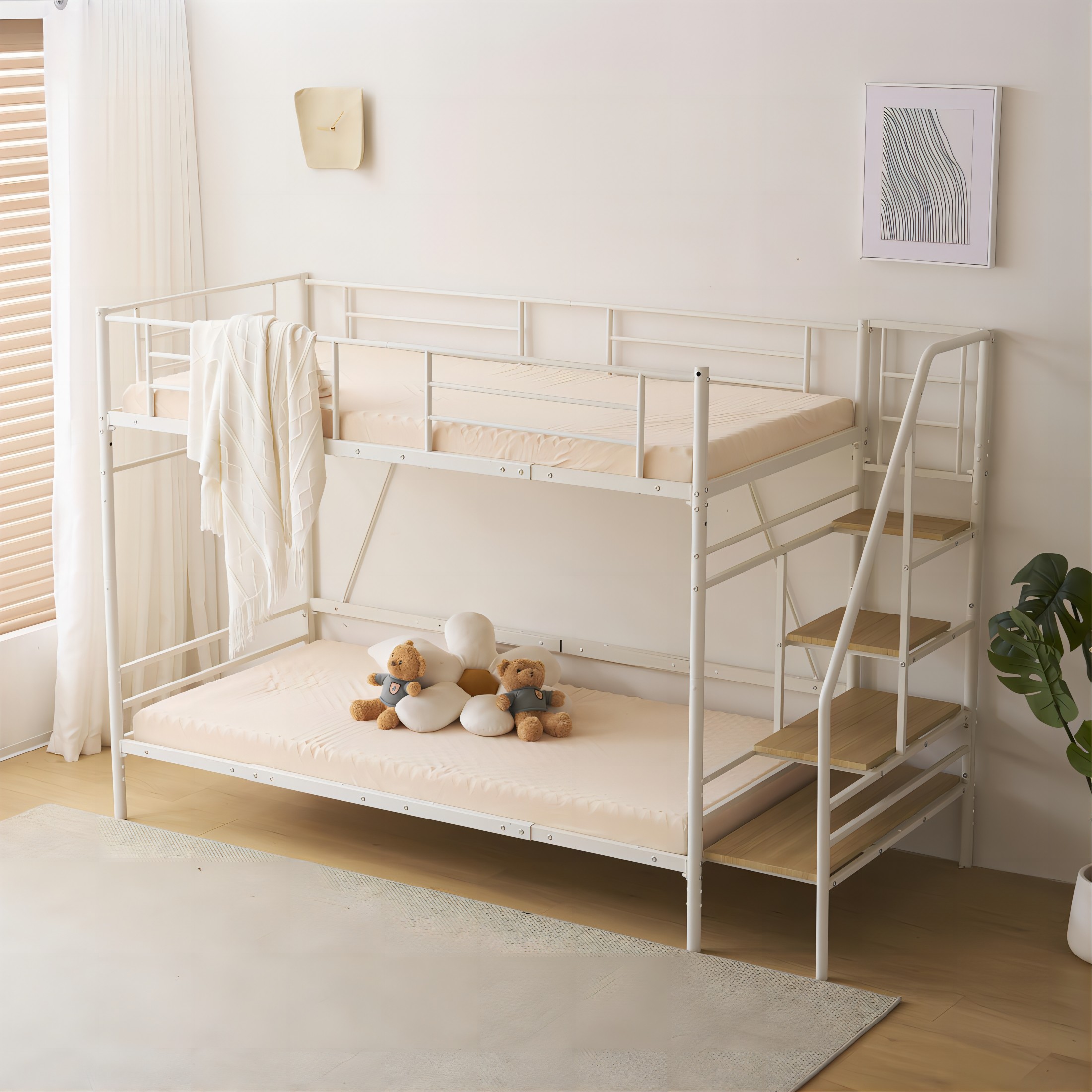 楽天市場】ロフトベッド 2段ベッド 階段付き パイプベッド シングル