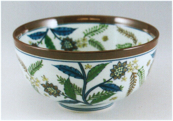 有田焼 源右衛門窯 古伊万里 染錦更紗手花蝶文 麺鉢 豆皿