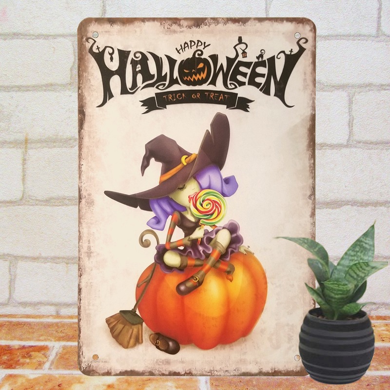 楽天市場】ハロウィン 飾り 玄関 ブリキ看板 魔女 かぼちゃ 雑貨