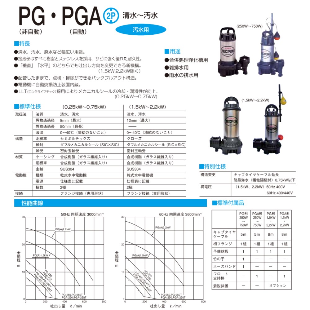 楽天市場】寺田ﾎﾟﾝﾌﾟ製作所 PGA-250T 三200V : 汚水水中ﾎﾟﾝﾌﾟPGA 自動
