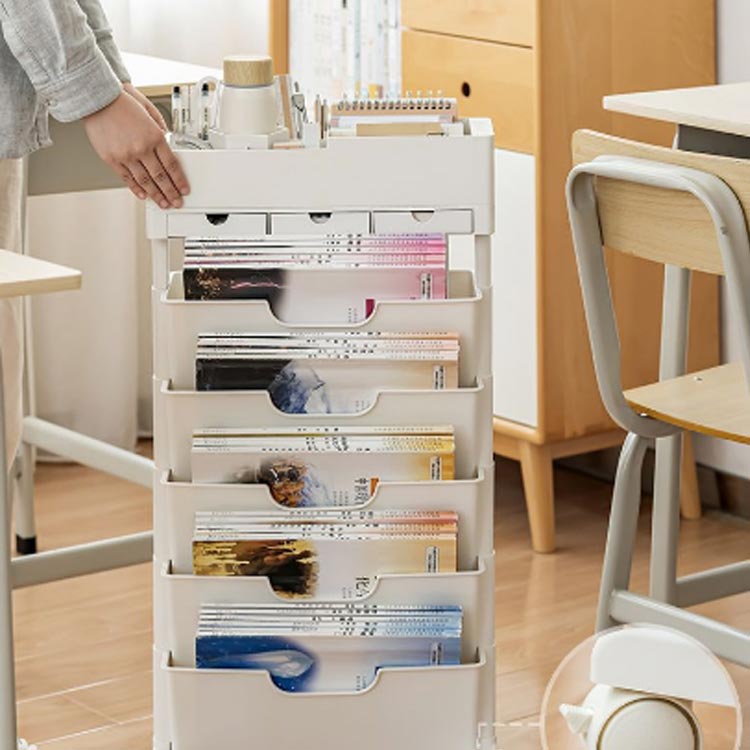 楽天市場】マガジンラック 引き出し付き 6段収納 本棚 キャスター付き