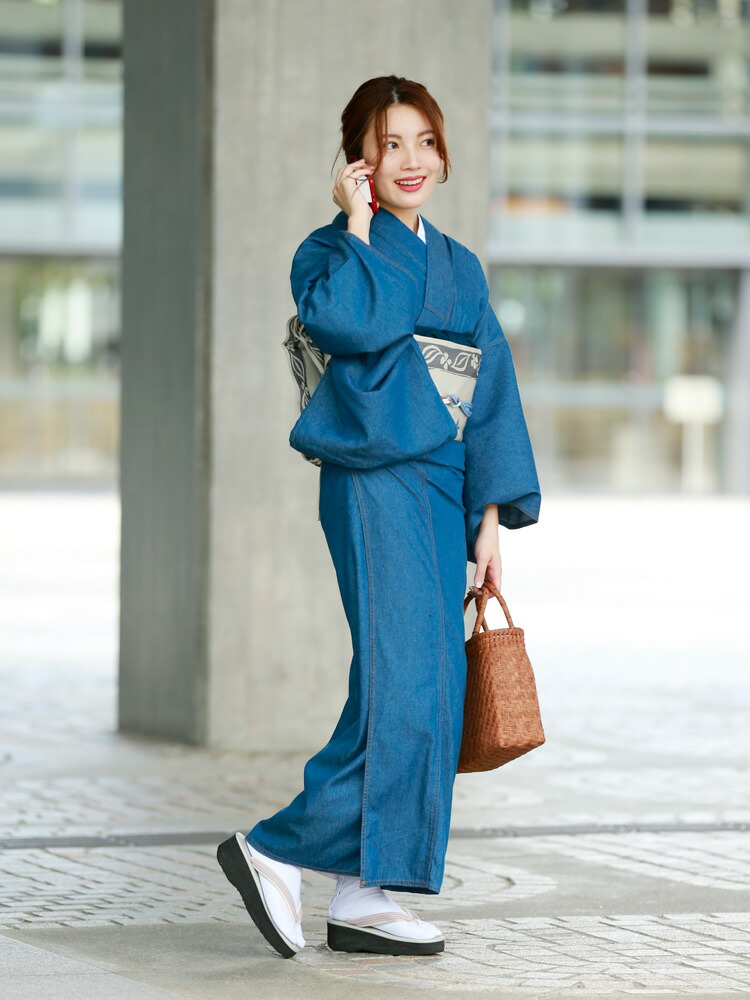 楽天市場】【ポイント10倍 】 デニム着物 名古屋帯 セット 松葉仕立て