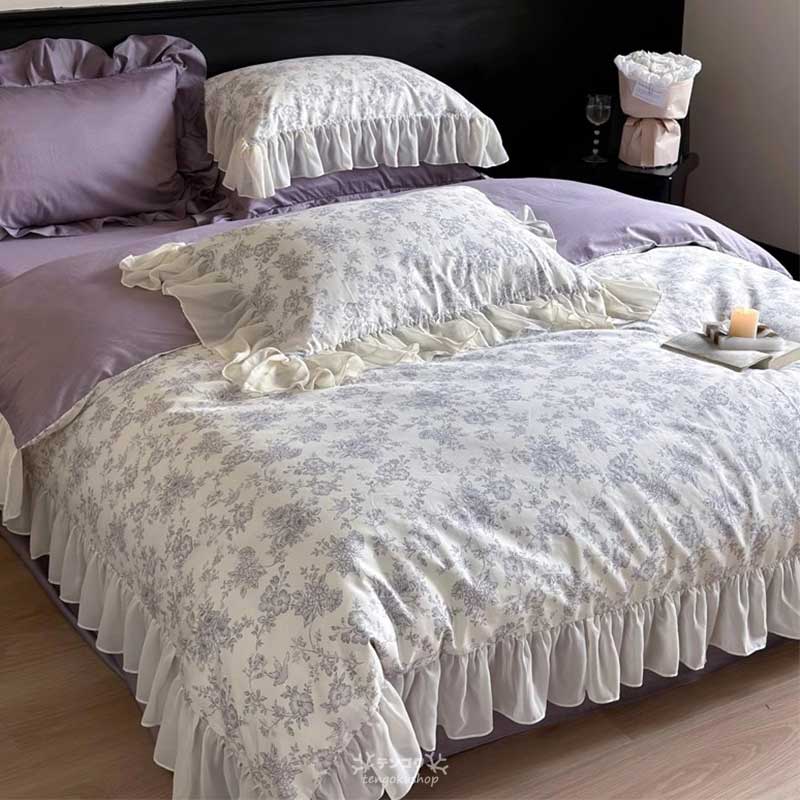 楽天市場】布団カバーセット パープル 姫系 花柄 綿 寝具カバー 掛け