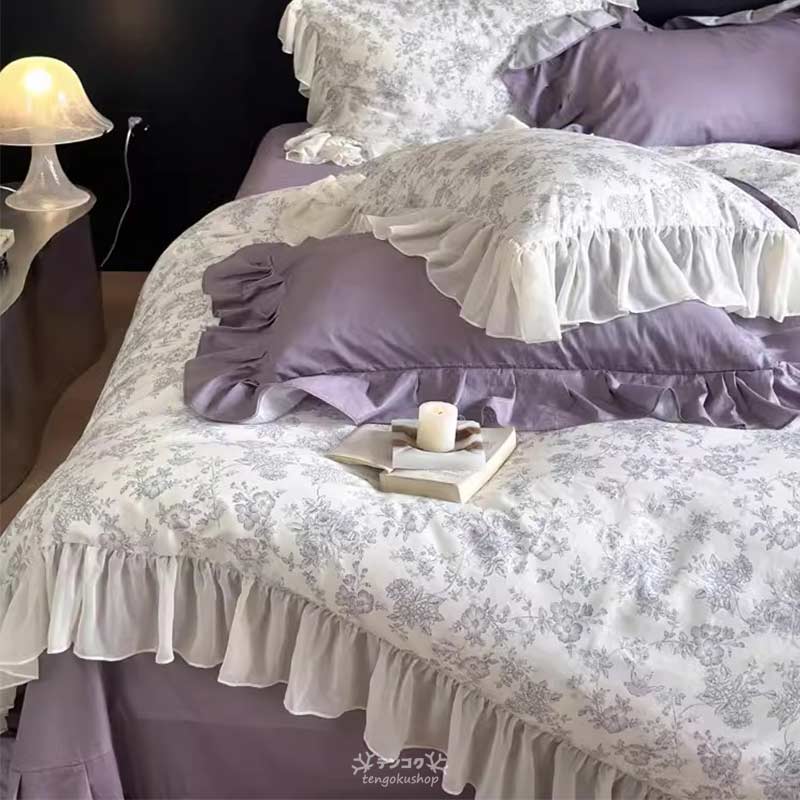 楽天市場】布団カバーセット パープル 姫系 花柄 綿 寝具カバー 掛け