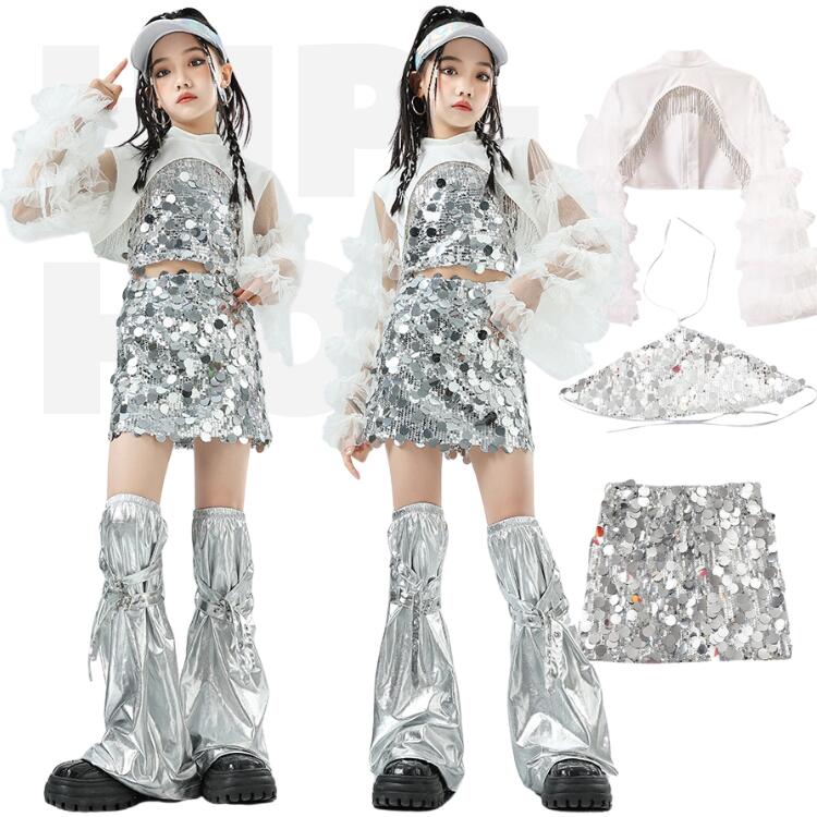 楽天市場】スパンコール 衣装 シルバー キッズダンス衣装 女の子