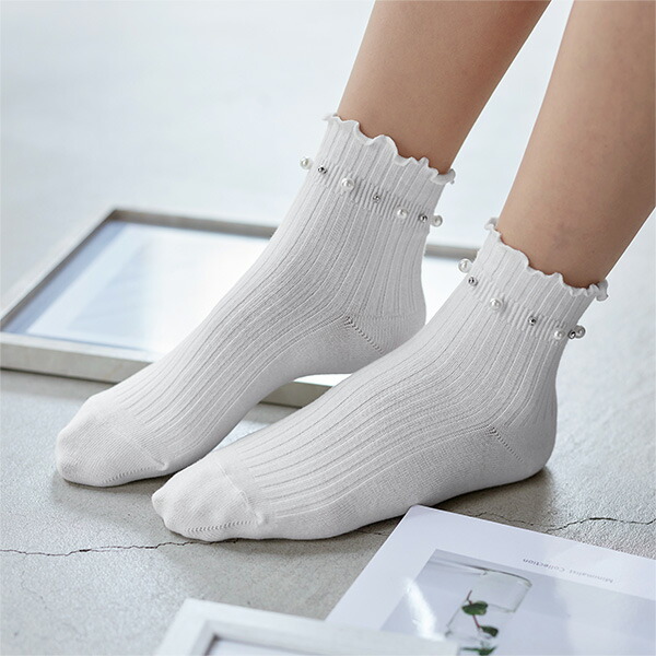 楽天市場】リブ編みパールソックス ファッション レディース ソックス