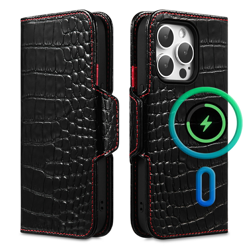 楽天市場】iPhone14 Pro ケース 手帳型 本革 クロコ レザー 黒 高級