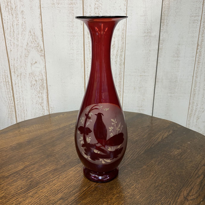 楽天市場】アンティーク 花瓶 鳥柄 ルビーレッド ガラス ヴィンテージ