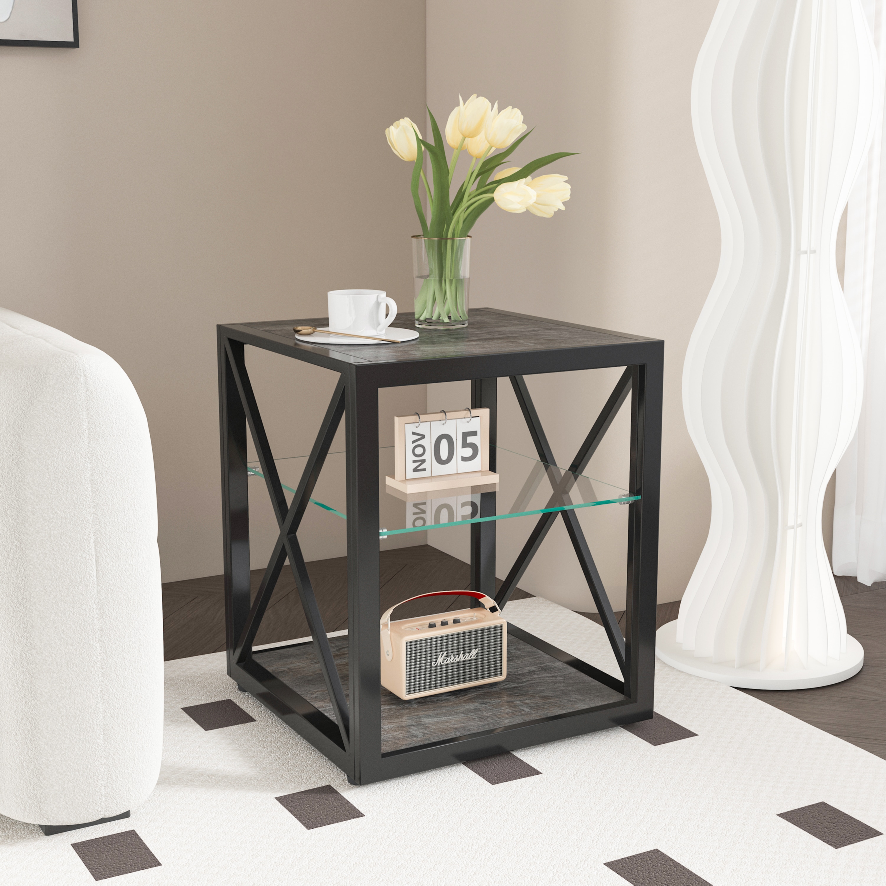 楽天市場】【即納】1点 モダンサイドテーブル 寝室・リビング用 強化