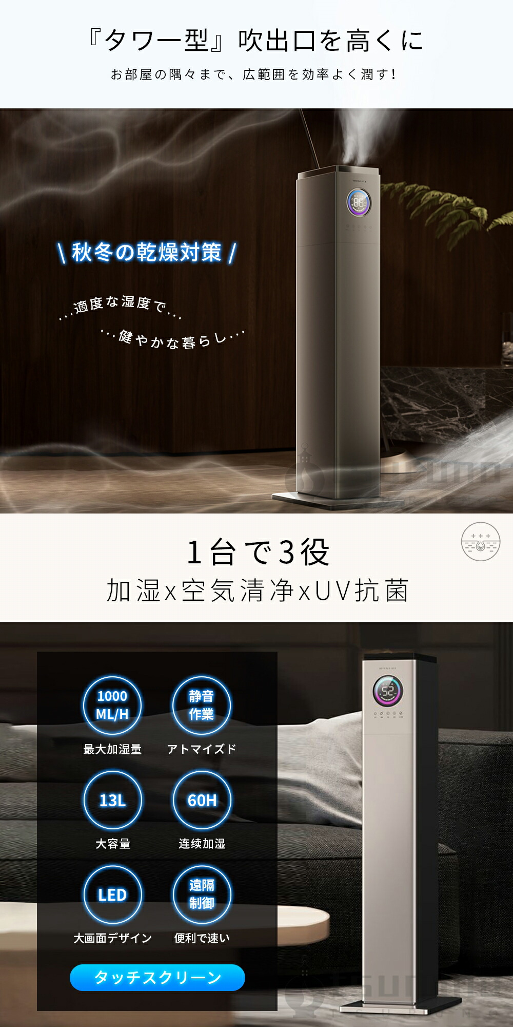 楽天市場】＼2年保証 新生活☆invitop／ 空気清浄機 大容量 13L 加湿器