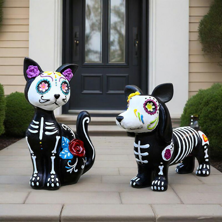 楽天市場】猫 黒猫 ネコ 骸骨 ハロウィン スカル ガーデン オブジェ