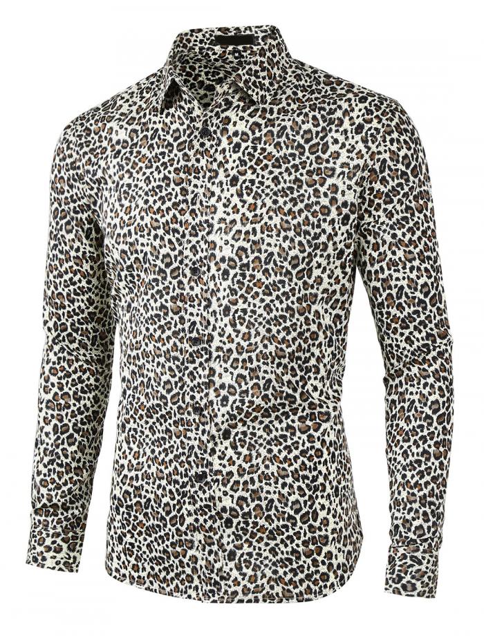 楽天市場】Lars Amadeus メンズ カジュアルシャツ ヒョウ柄 長袖 t