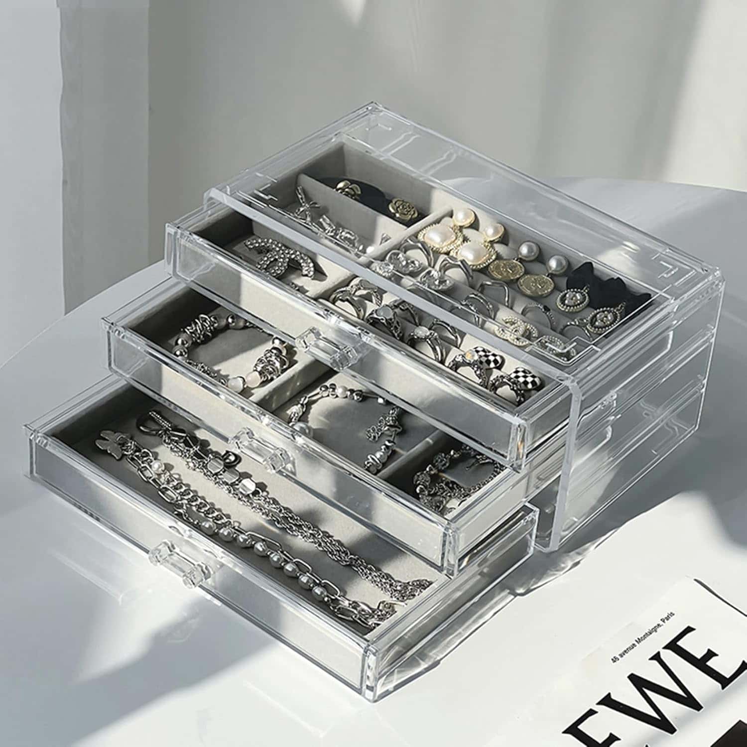 楽天市場】引き出し式 ジュエリーボックス 透明蓋 レディース 3層