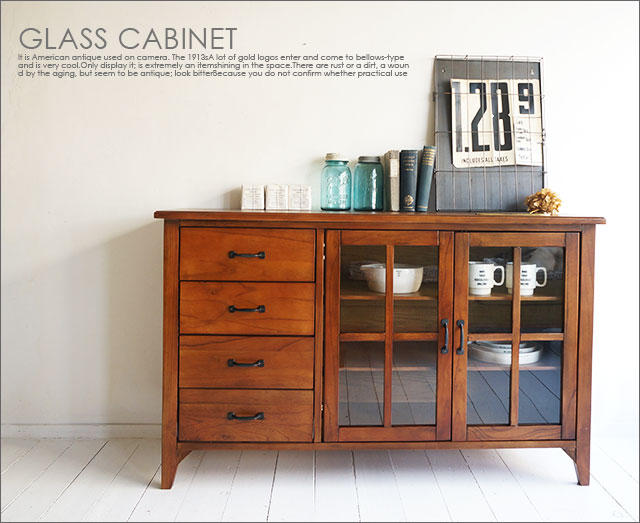 楽天市場】ガラスキャビネット/シャビーアンティークウッド木製レトロ