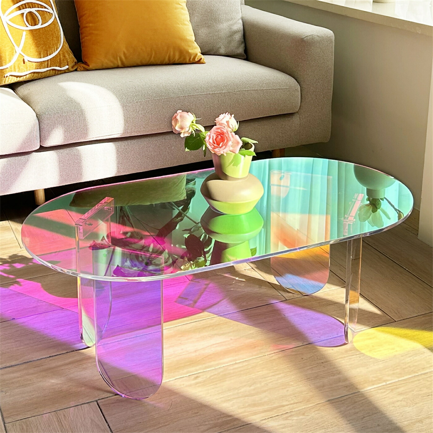 楽天市場】透明アクリルコーヒーテーブル、現代的な虹色アクリルサイド