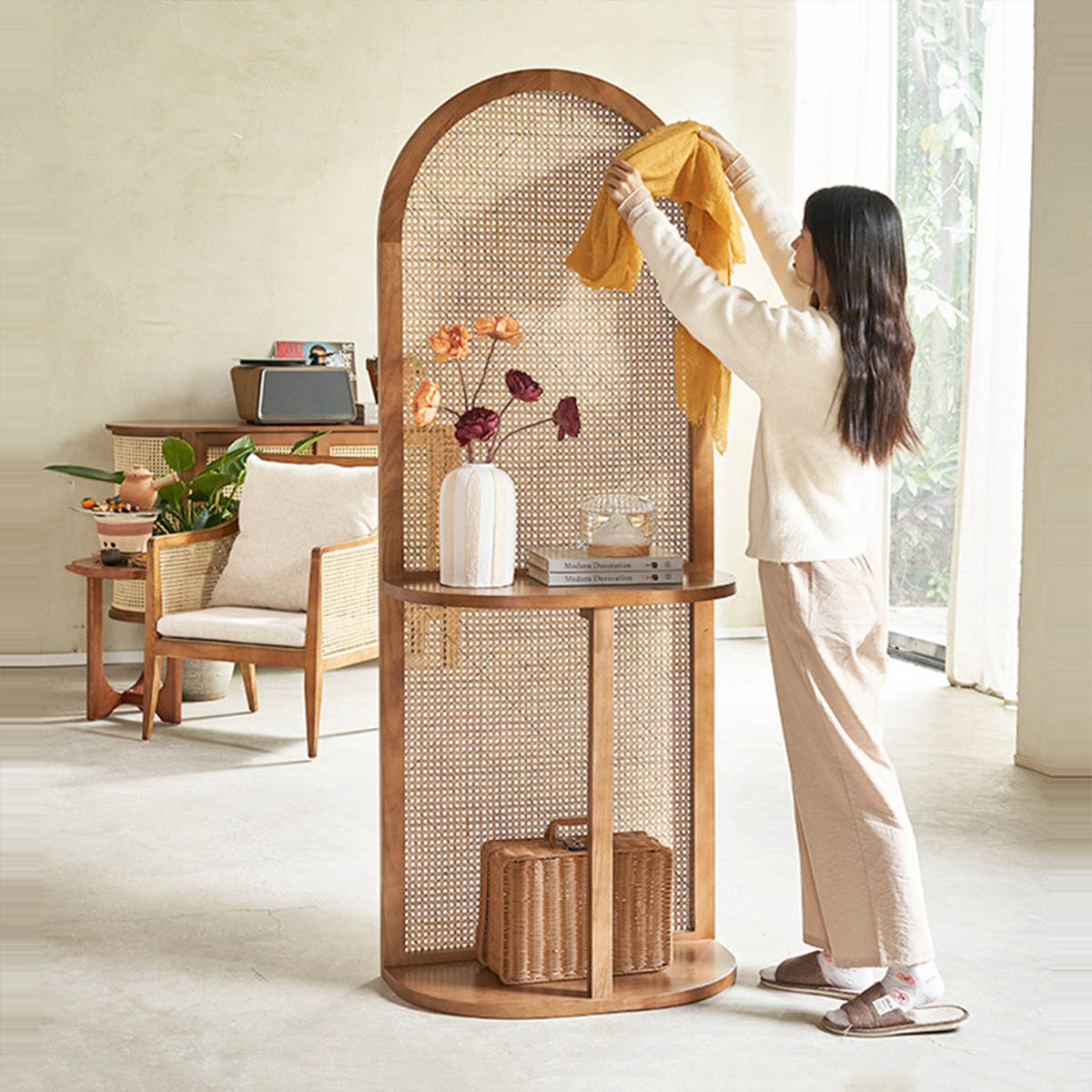 楽天市場】VeroMan ラタンラック パーテーション ラタン編み 屏風