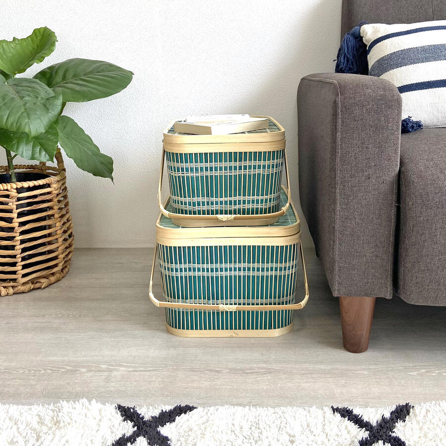 楽天市場】竹 かご ふた付き バスケット 四角 ピクニック Lサイズ 収納