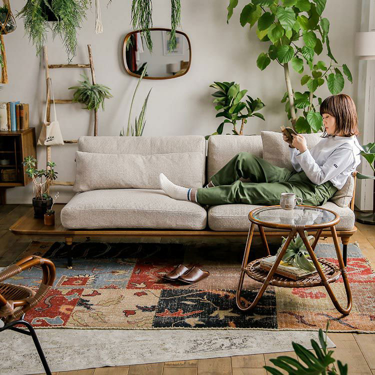 楽天市場】ソファ 3P ローソファ オーク材 ナチュラル 北欧 格子 木製