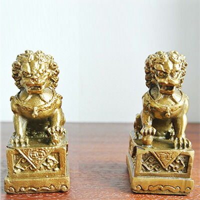 楽天市場】【魔除け!真鍮製の獅子の置物[2体セット]】開運風水グッズ