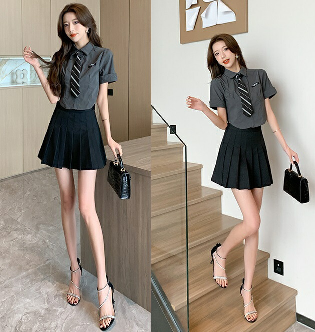 楽天市場】セットアップ 半袖 シャツ ショート丈 プリーツスカート