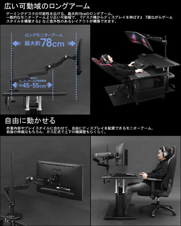 楽天市場】【送料無料・代引き不可】Bauhutte ロングモニターアームGS