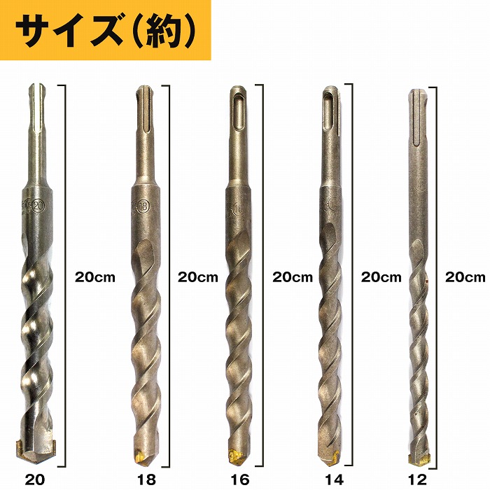 楽天市場】5本 セット コンクリート ドリル 刃 全長200mm 刃径 12mm