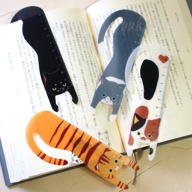 楽天市場】猫型 ぶらさがりにゃんこ しおり定規 ブックマーカー