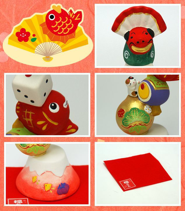 楽天市場】縁起物 置物 陶器 福がさね縁起づくし 高さ：16.5cm 木札