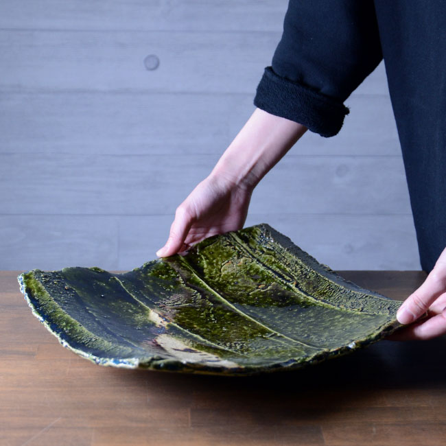 楽天市場】和食器 大和織部足付角皿-大（TK-040） 作家「金本卓也