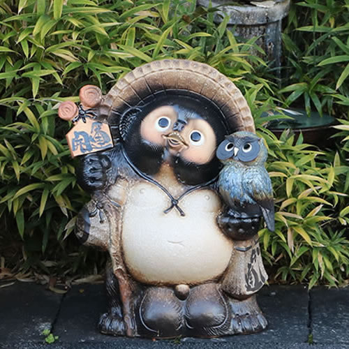 チョーチョー縁起物❗信楽焼ふくろう持狸 高さ６４cm 信楽焼 30号ふくろう持ち狸 たぬき タヌキ 開運 縁起物 可愛い 商売